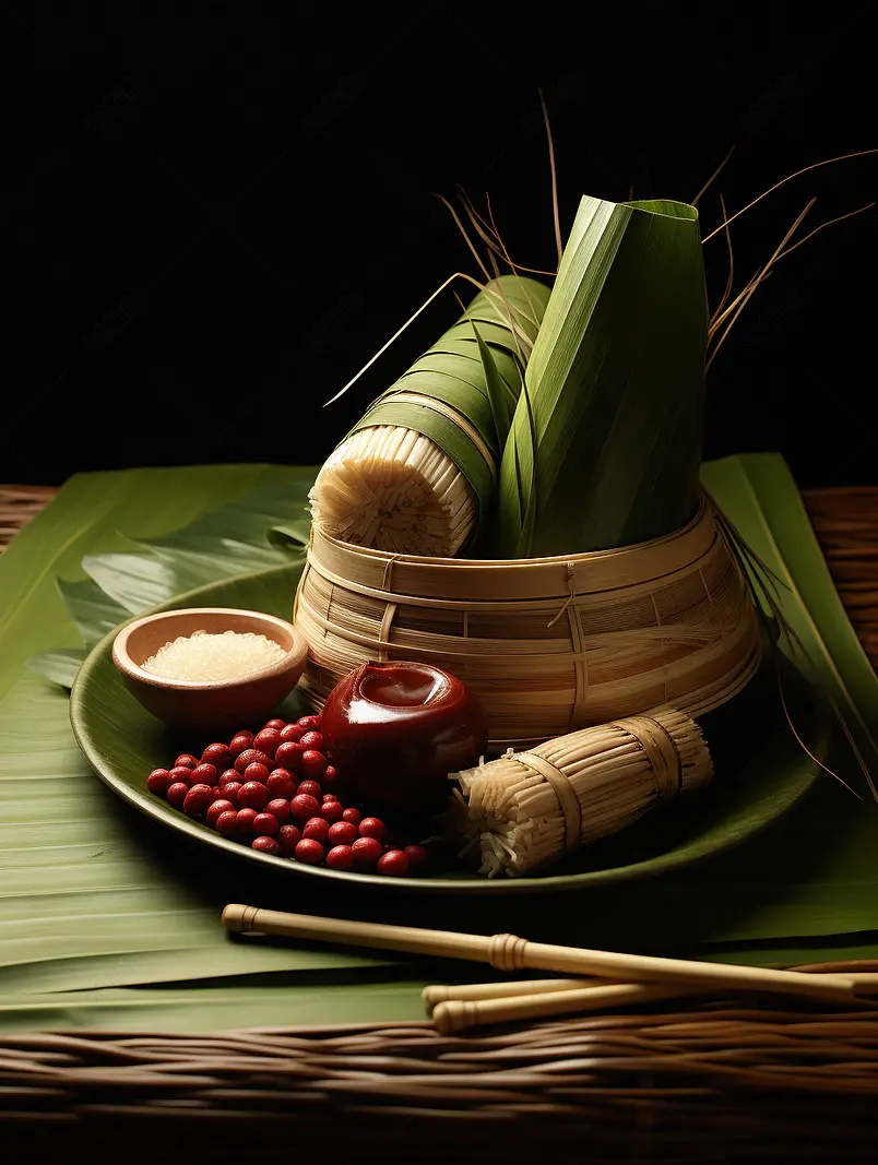 绿色植物叶子和红豆高清特写摄影图