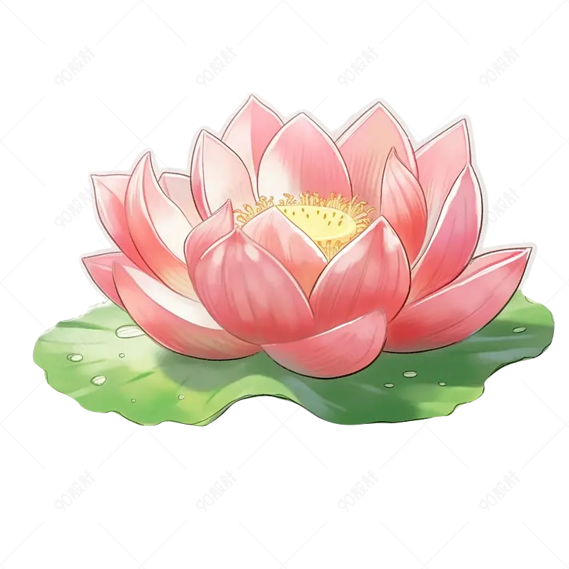 中国风绿色荷叶红莲夏季元素