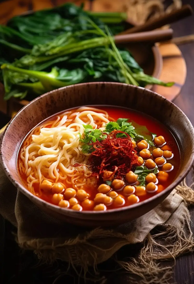 特色美食豌豆杂面小面特写镜头拍摄