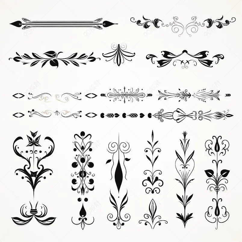 花粉模式元素框架角度和分隔符树叶斜向矢量心和花朵文本分隔装饰线书页或框架框架角度或文本分隔线花纹模式元素