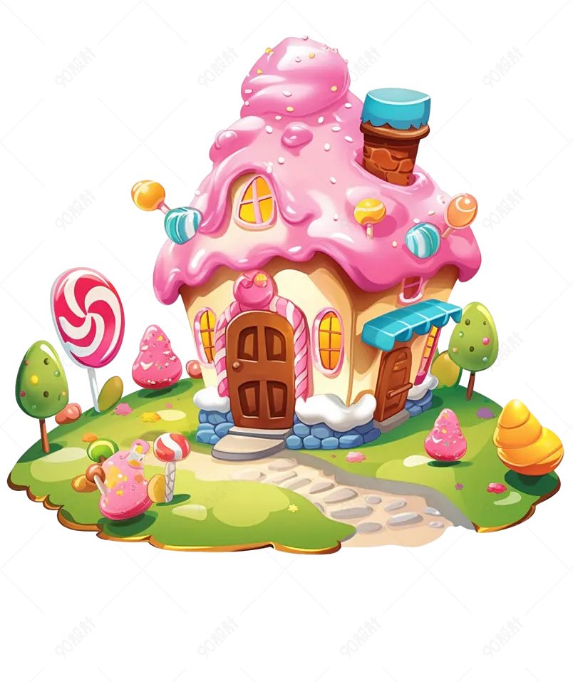 粉色奶油冰淇淋蛋糕糖果房子