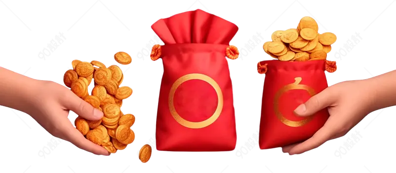 红色福袋金币堆装饰元素