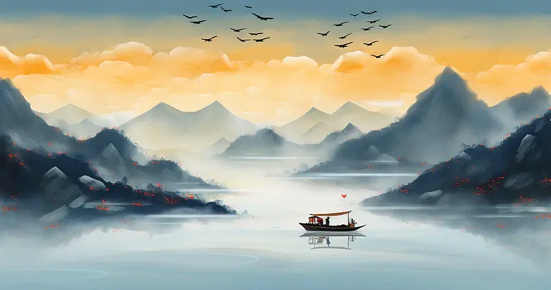 鎏金山水背景