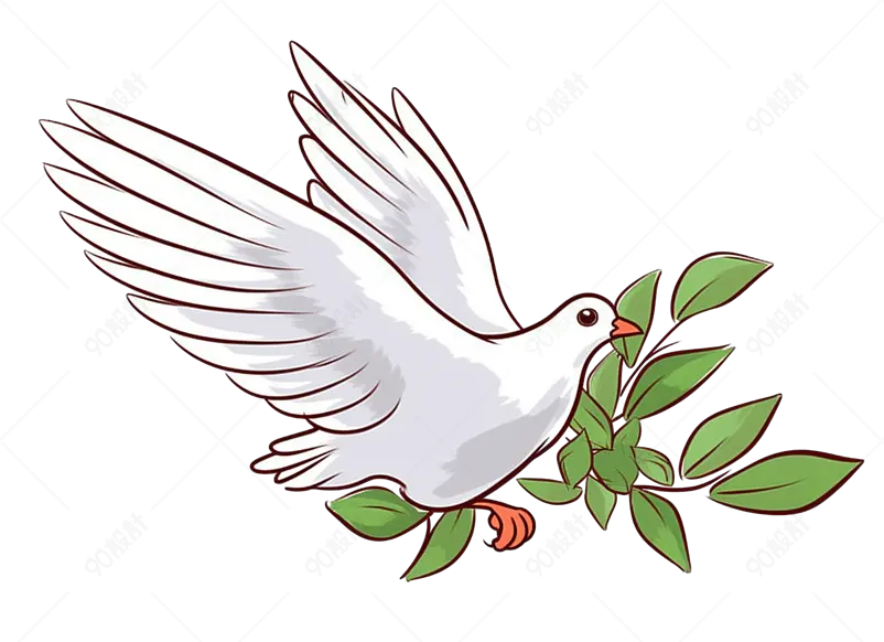 白色鸽子嘴衔橄榄枝手绘元素