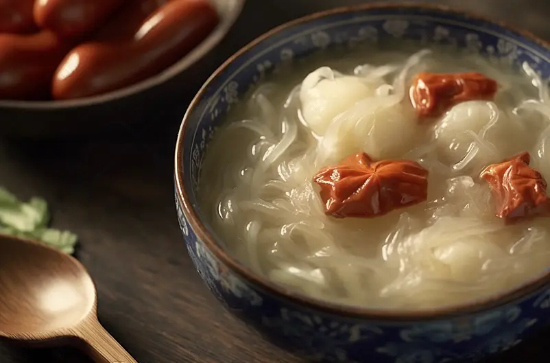 传统美食银耳莲子羹美味诱惑摄影图