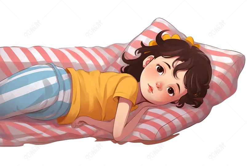 失眠的可爱女孩卡通人物插画手绘