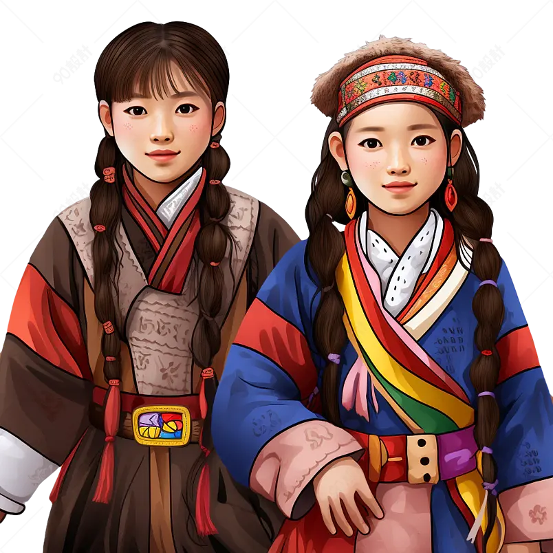 穿藏服的藏族小孩子插画风免扣元素