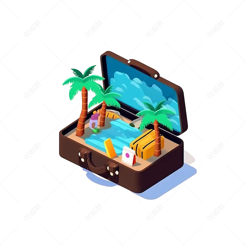 创意海岛旅行箱元素
