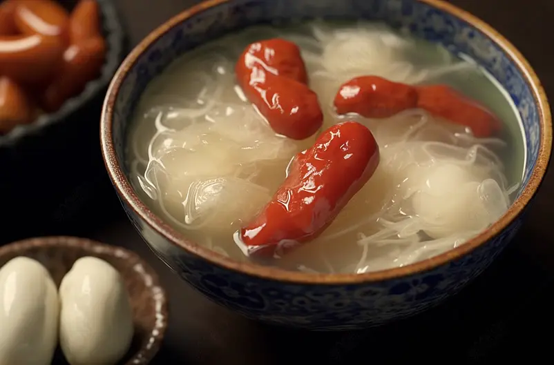 传统美食银耳莲子羹美食摄影图