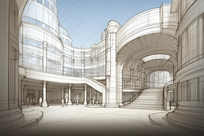 建筑设计素描结构线稿建筑师手绘稿效果图