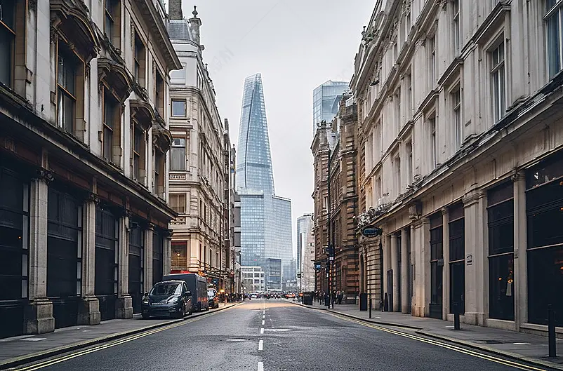 英国伦敦市商业区的街道欧洲建筑风格摄影图