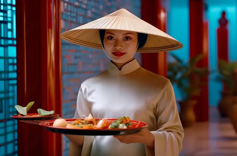 越南女孩高级西餐膳食餐馆越南人