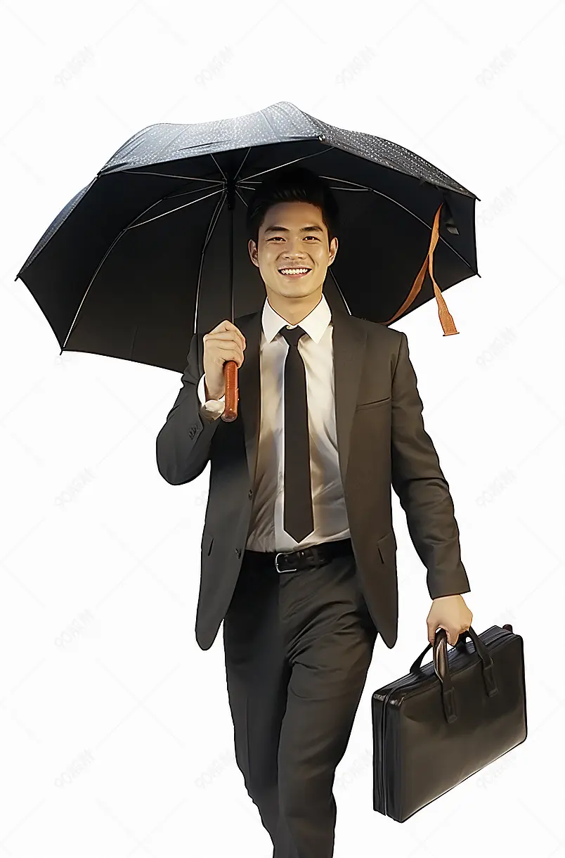 一个打黑伞手拿公文包的青年商务男士