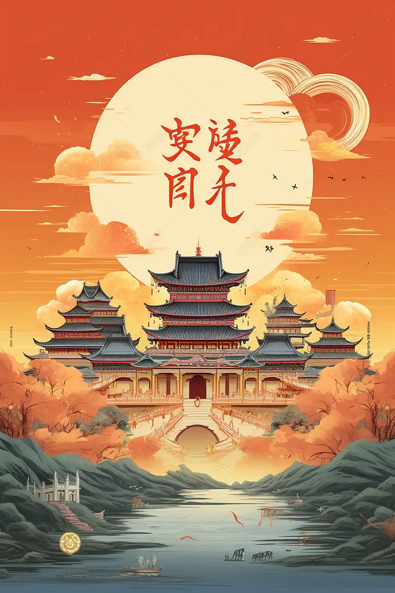 国潮风南京标志建筑气氛插画