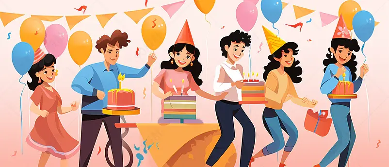 人物插画生日派对朋友聚会庆祝节日欢聚一堂