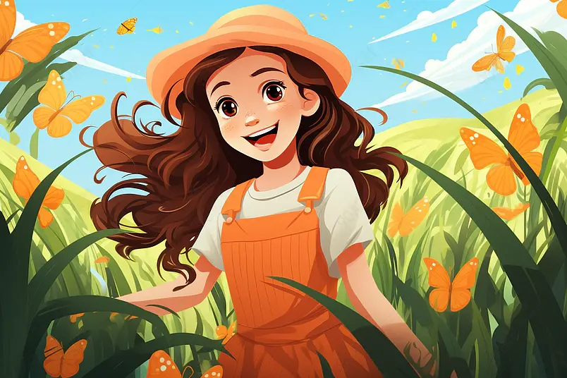 清新二十四节气小满小麦女孩插画