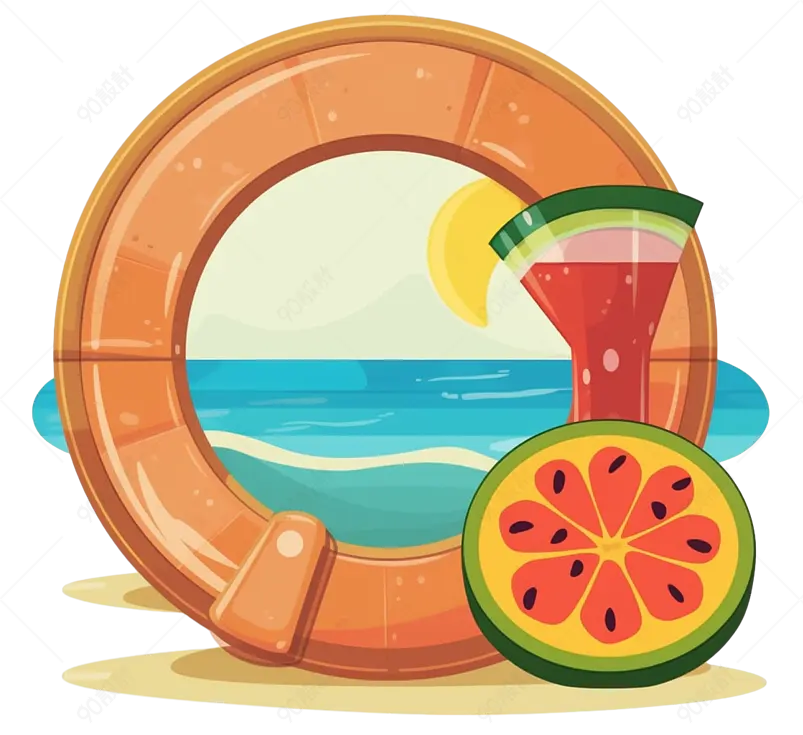 卡通泳圈海边插图元素