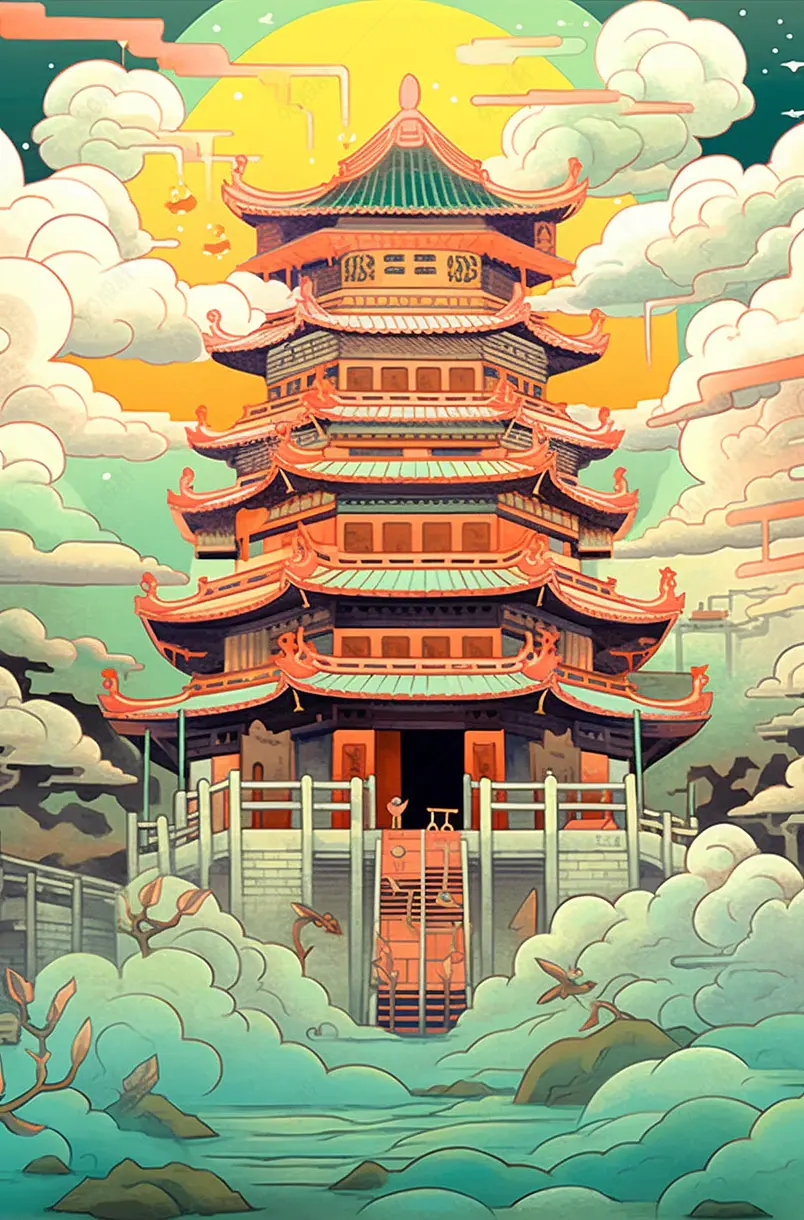 国潮风江西省南昌市滕王阁插画背景
