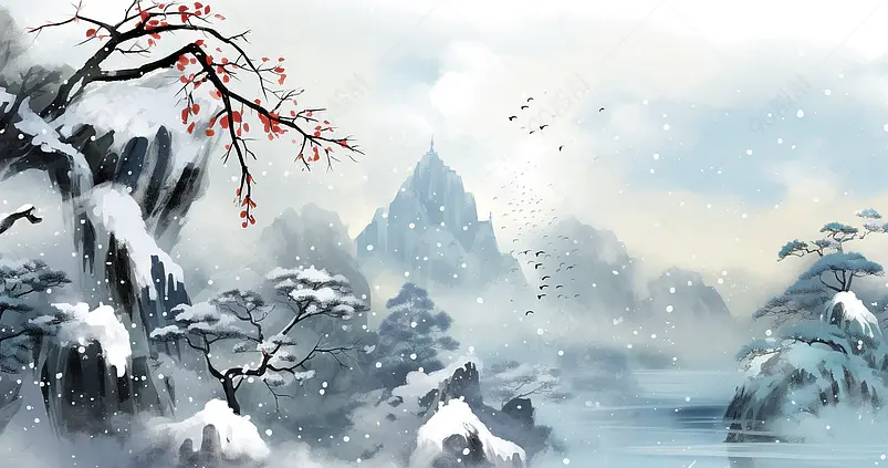 大寒山水中国风二十四节气插画
