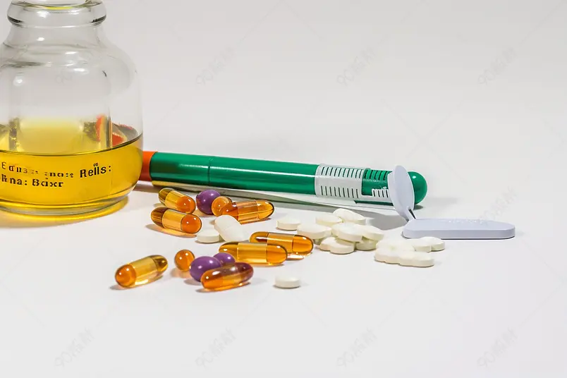 医疗玻璃器皿药丸胶囊摄影图