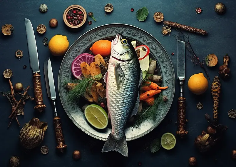 饮食海产鱼调料摆盘西餐晚餐实拍图