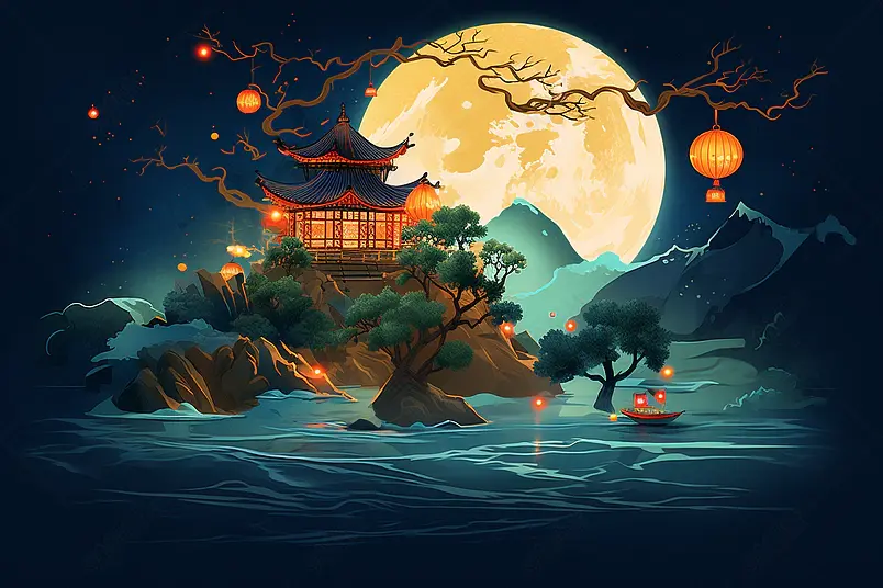 中秋节月宫主题国潮古风插画