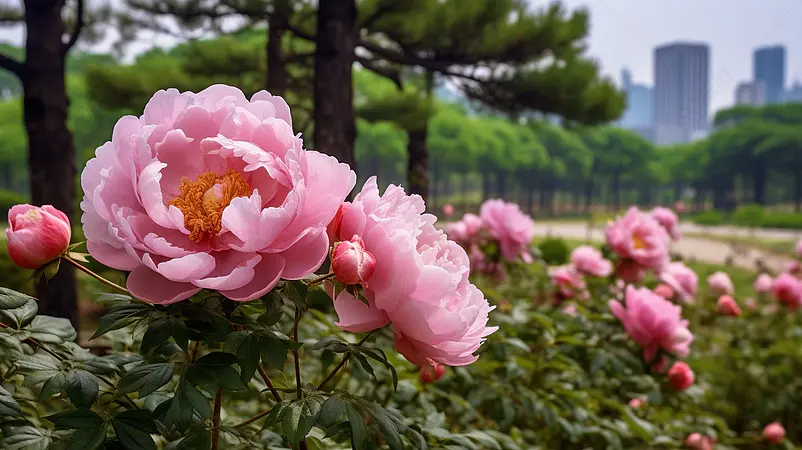 花园中盛开的牡丹花图片