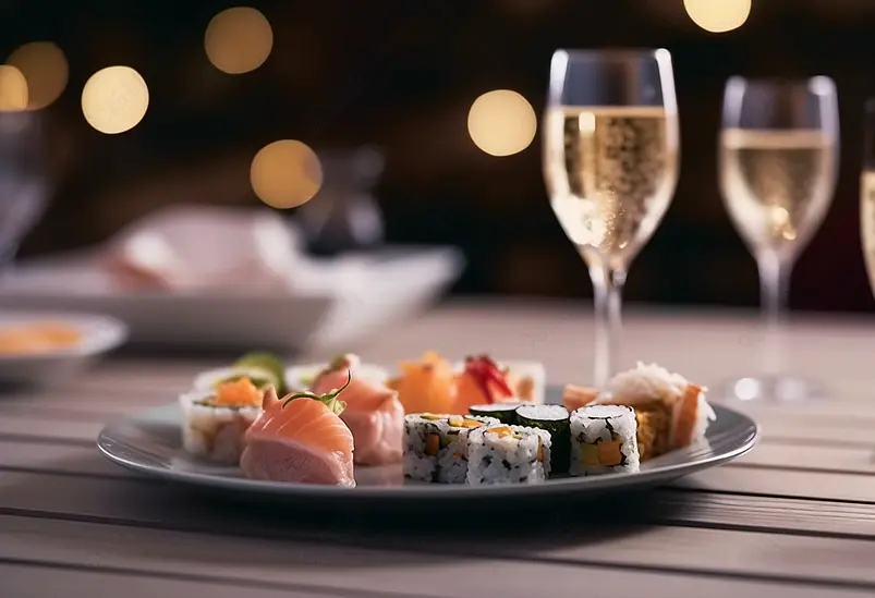 鱼子酱自助酒杯高级西餐膳食香槟美酒寿司