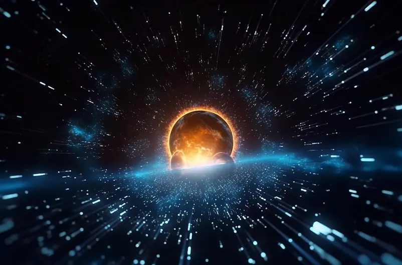 3D粒子和线条发光闪亮效果天文学行星星系外太空科技图像背景