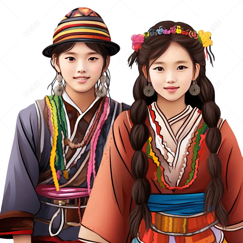 穿藏服的藏族小孩子插画风免扣元素