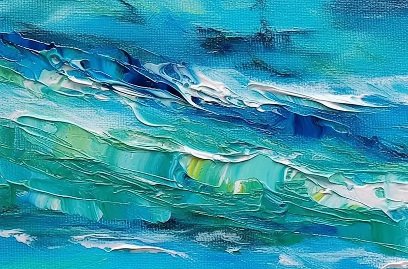 印象派插画海水浪花水粉画