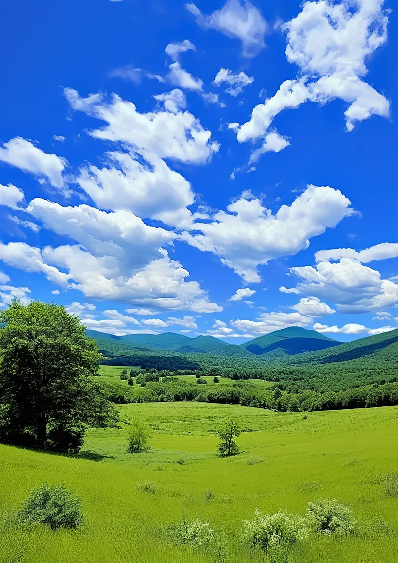 在伯克郡郁郁葱葱的草坪，树木，山丘的远景