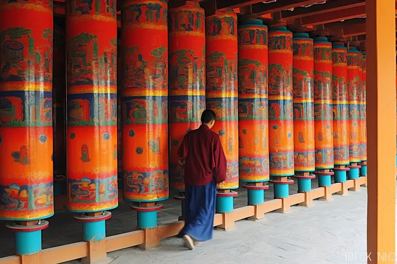 寺庙橙色的转经筒中式建筑主持著名的景点实拍摄影图