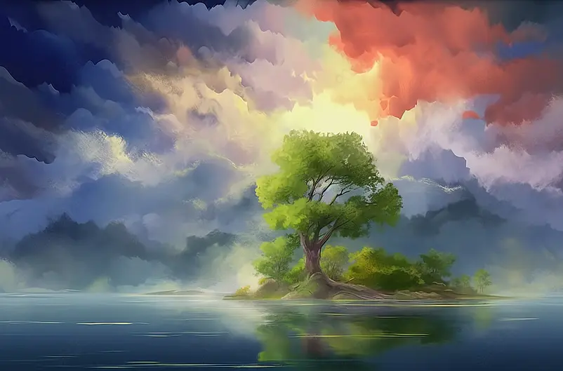 秋画山水，印象派