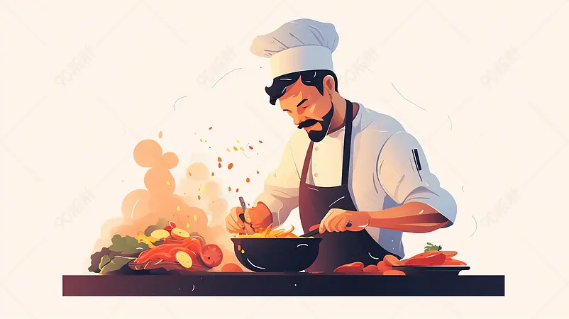 卡通职业在厨房做饭的厨师数字艺术