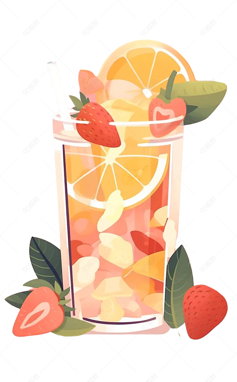 夏季水果茶饮美食插画解暑海报元素