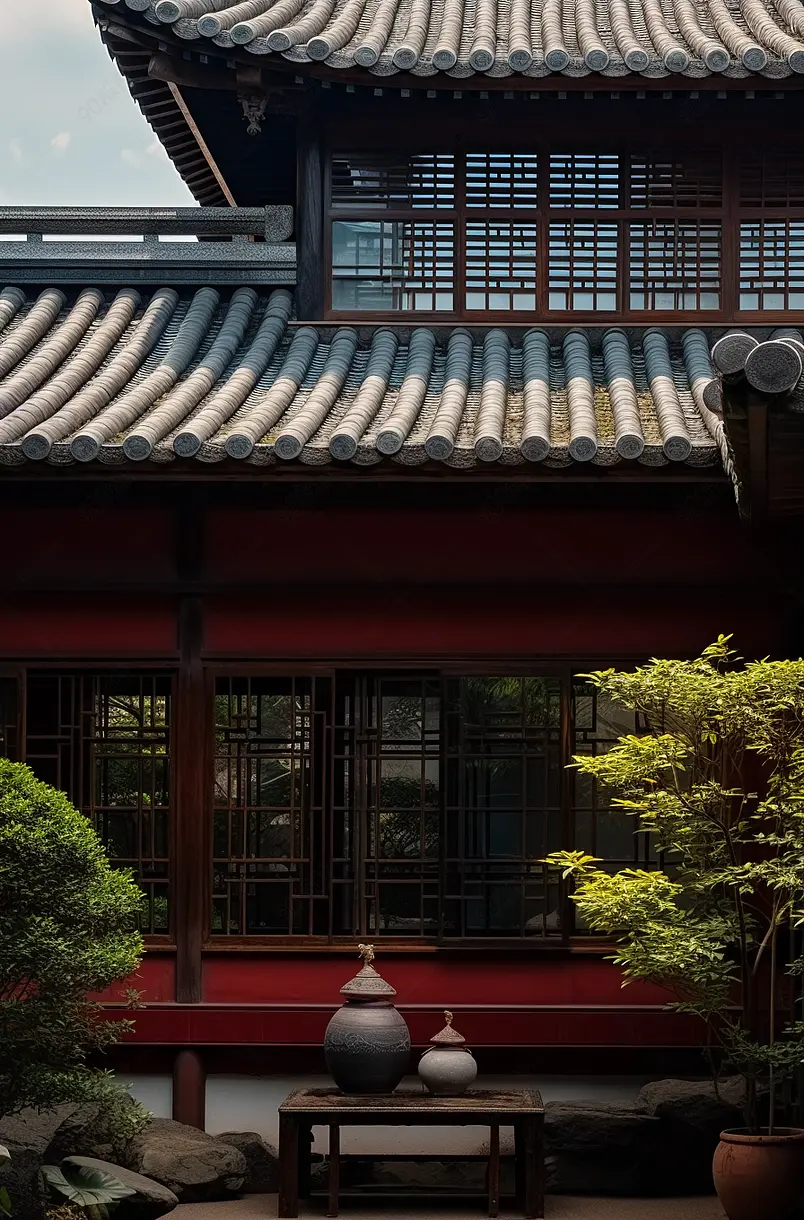 仿古中式古风建筑群局部