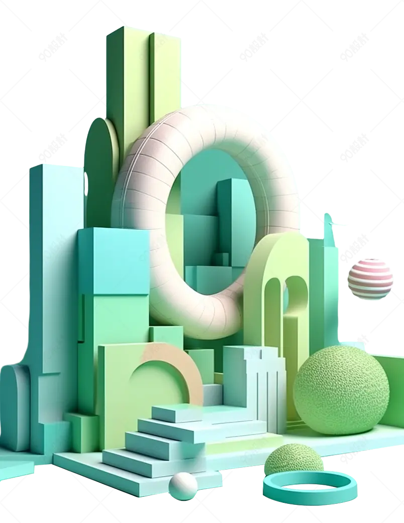 绿色长方体白色圆环球体3D产品展示台