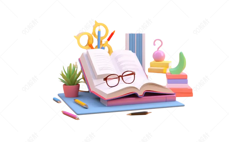 3D桌面装饰立体本书绿色眼镜