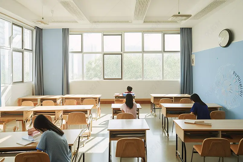 同学们在校园自习室中努力学习