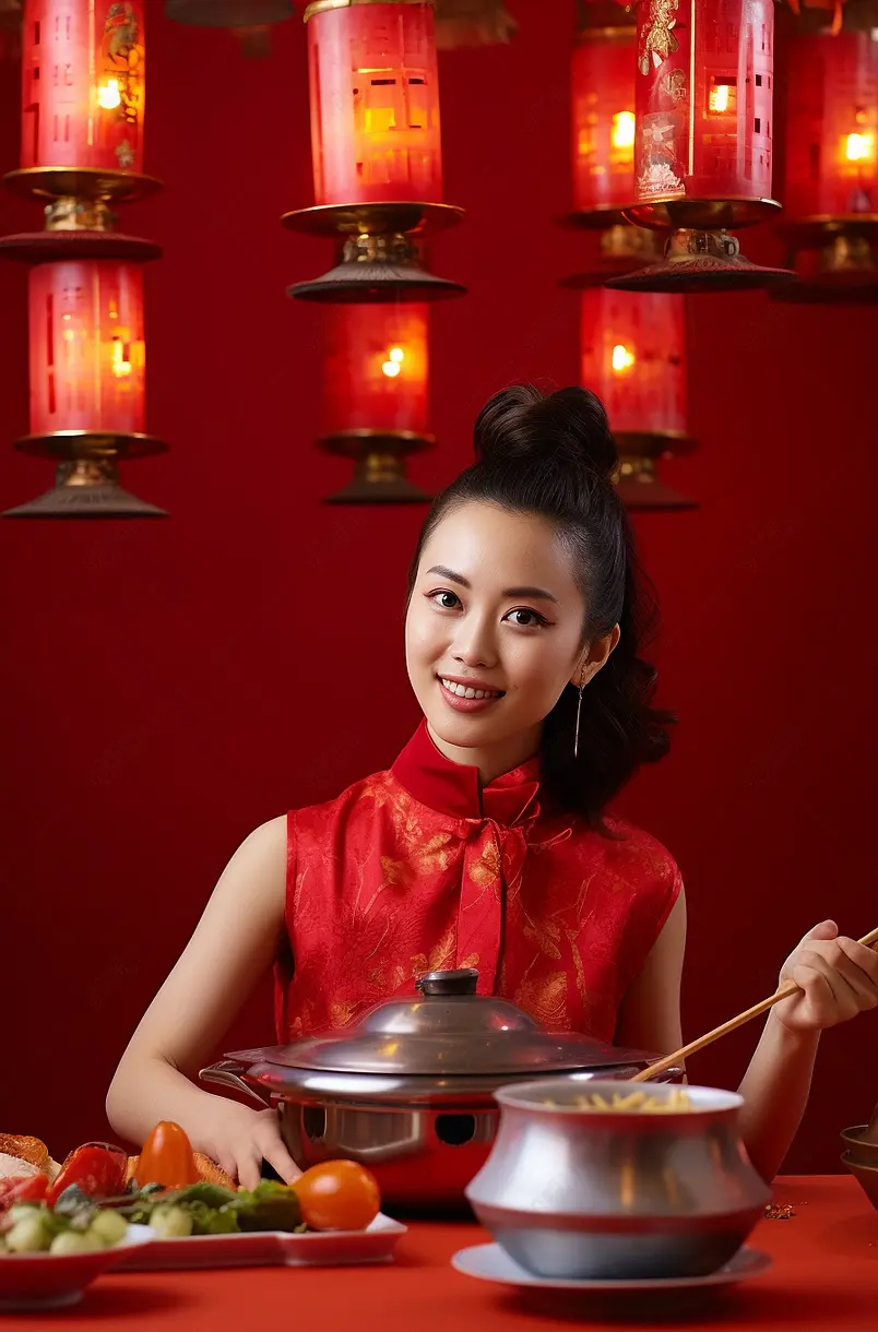 国潮美少女和中国传统食品