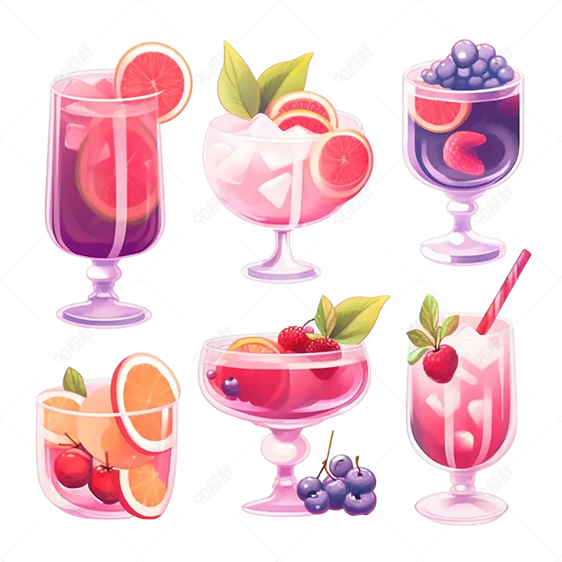 夏季凉爽彩色卡通水果果茶元素