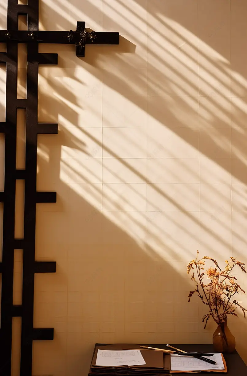 桌子上摆放的空白宣纸与毛笔