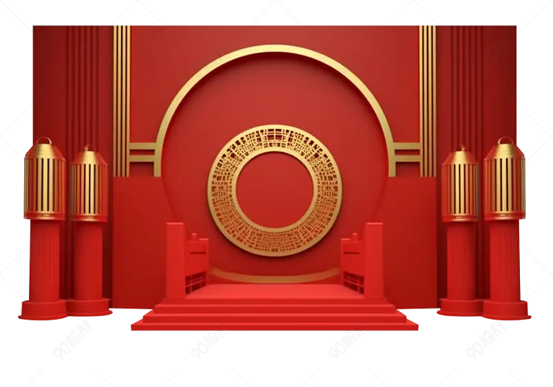 中国风中国红电商场景元素设计