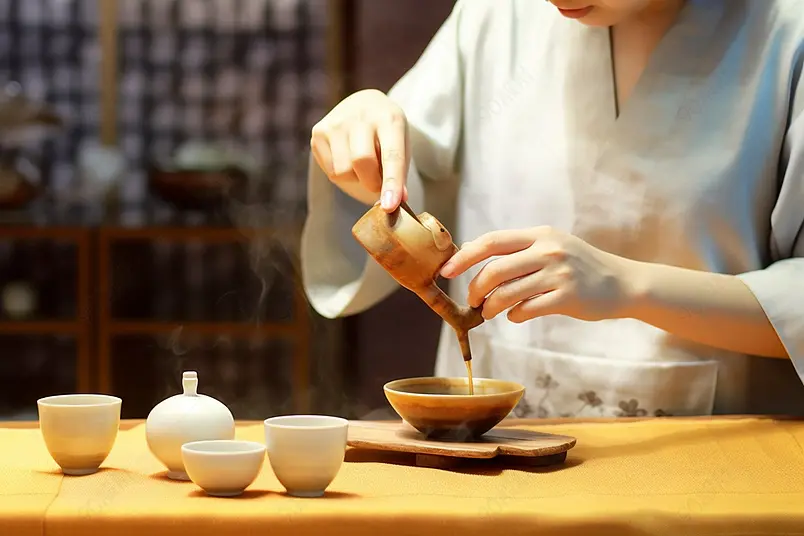茶艺师正在泡着茶汤品茶摄影图