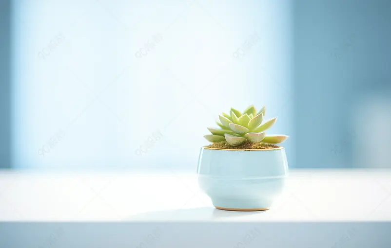 绿色小清新白色办公桌上的多肉植物背景图