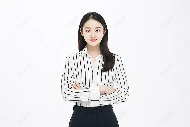 条纹上衣黑色裤子的商务女性形象摄影