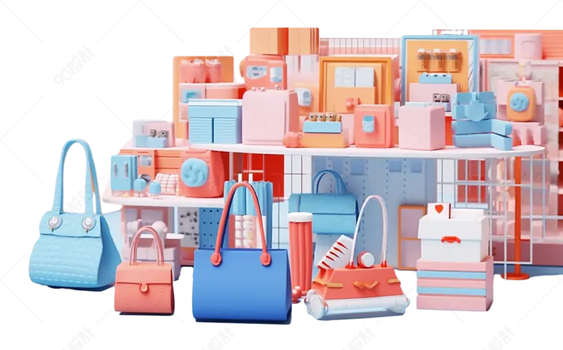 3D高级购物中心女士包包饰品