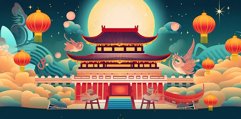 海报设计插画国潮手绘灯笼