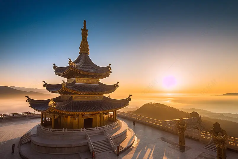 实拍旅游景点峨眉山金顶日出背景